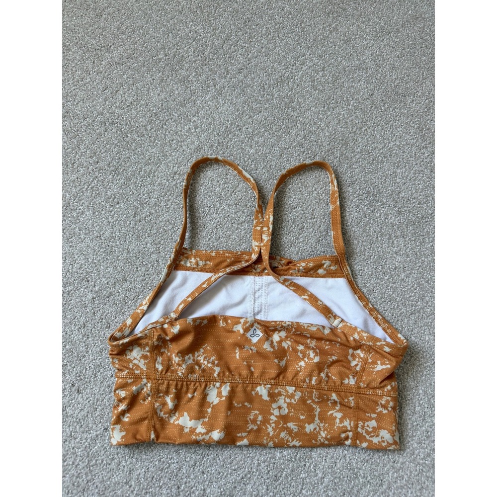 Prana Sports Bra Womens Size S Orange Floral High Neck Racerback Straps